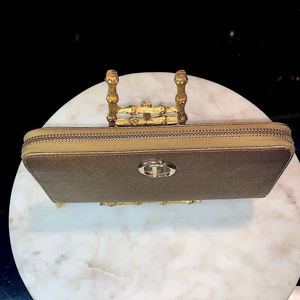 CHRISTIAN DIOR ZIPPY WALLET GOLD METALLIC MADE IN SPAIN